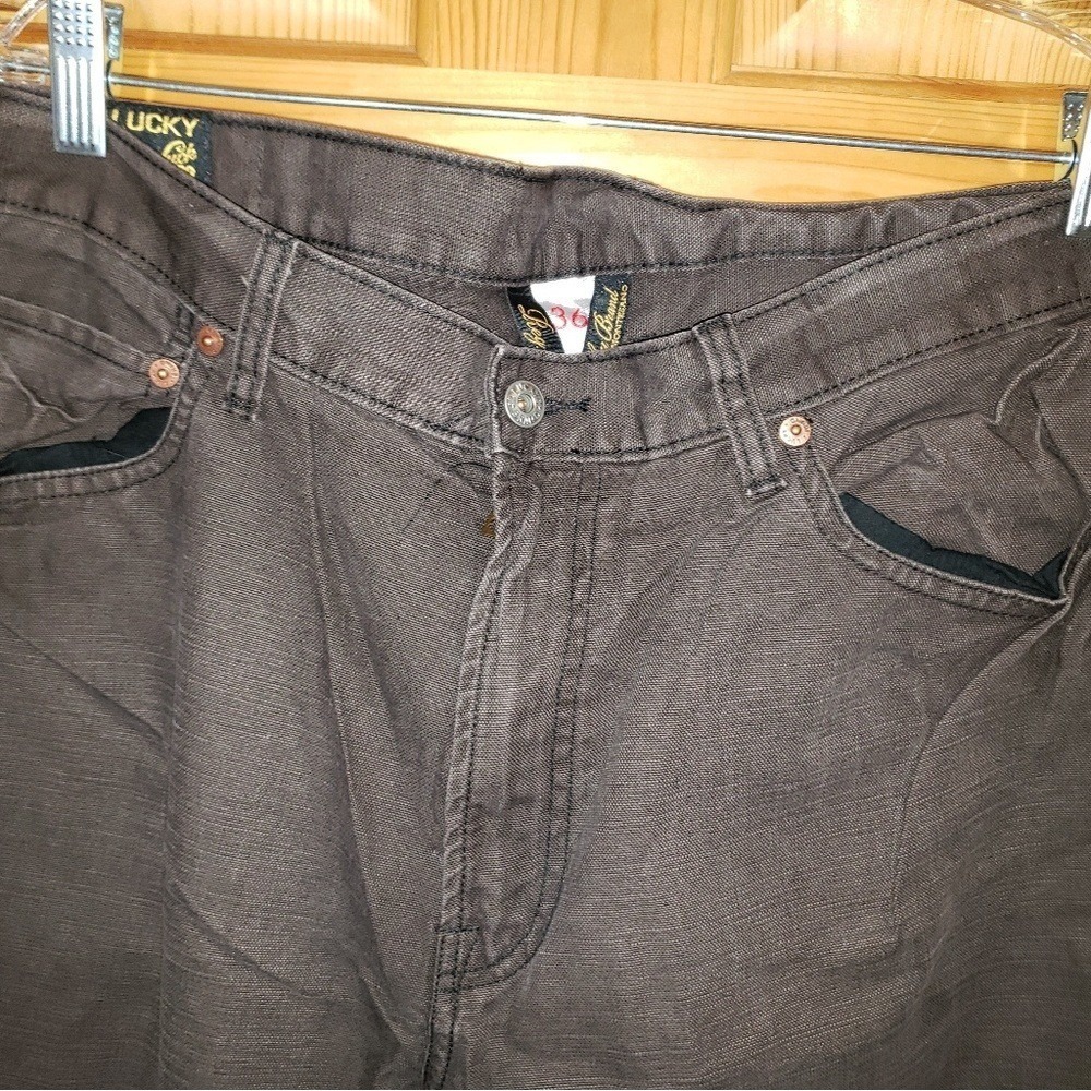 Lucky Brand Montesano Regular Fit Pants Mens 36x31 Brown Cotton Canvas Straight